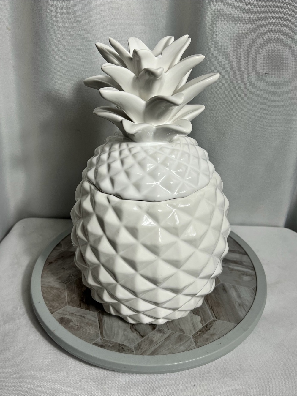 World Market White Ceramic Pineapple Canister Jar Lid Tropical Decor Storage